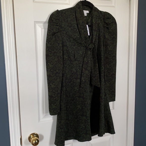 Topshop green pattern dress with neck tie - Picture 2 of 8